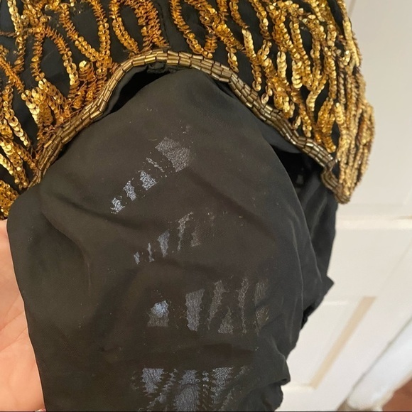VINTAGE 80s 90s LAURENCE KAZAR 100% silk gold black sequin dress - Picture 8 of 10